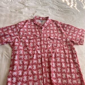 Izod Red and White Casual Button Down Shirt with Relaxed Fit